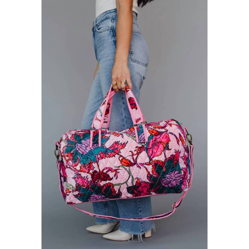 NEW PANACHE APPAREL women's floral duffel bag in light pink, multicolored